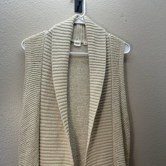 Gap Textured Shawl Sweater Vest Womens XS Beige Coastal Minimalist Fisherman - Picture 5 of 8